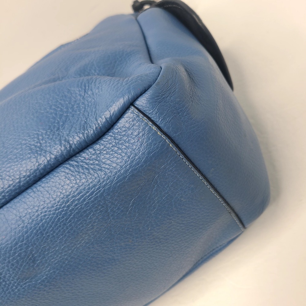 Coach Pennie Pebbled Leather Sky Blue Blk Trim Shoulder Handbag Purse Rare Color - Picture 7 of 11